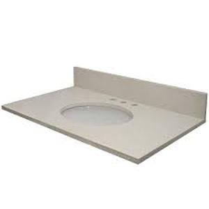 lot 13 image: Vista 49 in. W x 22 in. D Quartz Vanity Top in Ivory Sparkle with a White Oval Basin by MarCraft  Customer Returns See Pictures