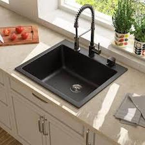 LORDEAR 25 in. Drop-In Single Bowl Matte Black Granite Composite Kitchen Sink with Bottom Grids and Strainer   Customer Returns See Pictures