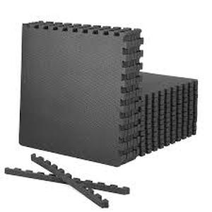 lot 29 image: CAP Black 24 in. W x 24 in. L x 1 in. Thick EVA Foam Double-Sided T Pattern Gym Flooring Mat (18 TilesPack) (72 sq. ft.)  Customer Returns See Pictures