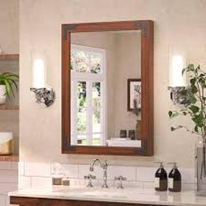 lot 39 image: 22 in. W x 30 in. H Rectangular Rustic Wood Framed Farmhouse Wall Bathroom Vanity Mirror in Brown Customer Returns See Pictures