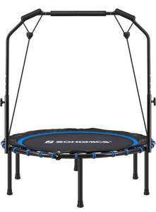 lot 131 image: SONGMICS 40 Inches Mini Fitness Trampoline, Fitness Rebounder with Adjustable Handrail, Foldable Trampoline for At-Home Workout
