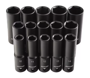 lot 76 image: 15-Piece Metric Deep Impact Socket Set, 12 Dr. Arcan Professional Tools Model # AS21215MD - 05092515