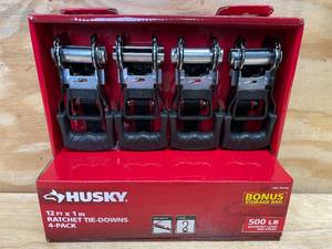 lot 45 image: 12ft X 1 in Ratchet Tie-Down 4-Pack Husky - 0521251.21