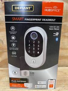 lot 46 image: Smart Fingerprint Deadbolt Defiant Satin Nickel Model # 1009 561 265 - 05152514.28