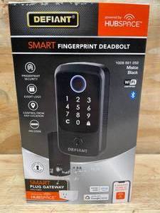 lot 47 image: Smart Fingerprint Deadbolt Defiant Matte Black Model # 1009 561 252 - 05152514.28