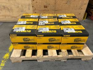 lot 182 image: DEWALT Lot of 18 Boxes of- 2-12 in. x 0.099 in. Metal Coil Nails (3600 per Box)