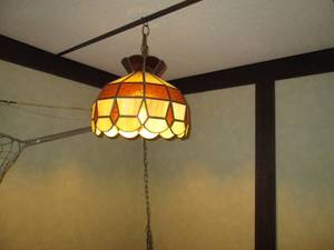 lot 215 image: Vintage Stained Glass pendulum Styl...