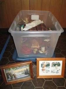 lot 230 image: Covered tote with framed 68in wal...