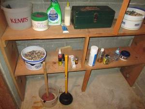 lot 289 image: Lot of garage items and 2 pails of ...