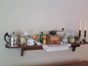 lot 8 image: Long wood Wall shelf complete with ...