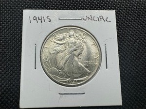 lot 7 image: 1941 S Uncirculated Walking Liberty Half, Very Slight Black Deposits on Reverse Rim Otherwise Full Mint Lustre and Blemish Free