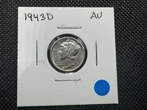 lot 10 image: 1943 D High Grade Mercury Dime, AU or Better