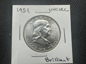 lot 15 image: 1959 Uncirculated Franklin Half, Near Perfect Lustre and Condition