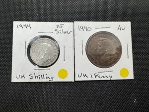 lot 59 image: (2) WWII UK Coins