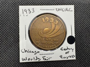 lot 97 image: 1933 Chicago Worlds Fair Good Luck Token. Rare, Uncirculated, Century of Progress