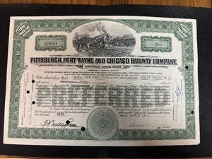 lot 73 image: 1970 Railway Stock Certificate, No Folds, Perfect for Framing