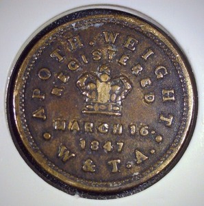lot 16 image: 1847 Rare 2 Scruples Apothecary Certification Weight, Registered 3161847 - Near Impossible Find in this Condition