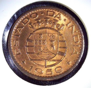 lot 87 image: 1959 Portuguese India 10 Centavos. Very High Grade MS Red, Tough Find