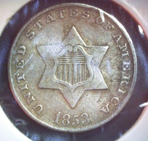lot 94 image: 1853 3 Cent Silver Trime VF or Better