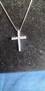 lot 54 image: Rhodium Over 10K White Gold 14 ct tw Lab-Grown Diamond Cross Pendant Necklace