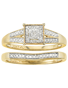 Promise of Love 10K Yellow Gold 1/5 ct tw Princess-Cut Diamond Square Bridal Set