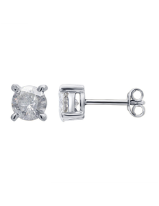 lot 57 image: Sterling Silver 1-12 ct tw Diamond Solitaire Stud Earrings
