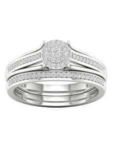 lot 88 image: Sterling Silver 15 ct tw Diamond Round Halo Bridal Set - Size 7.5