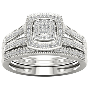 Sterling Silver 1/4 ct tw Diamond Bridal Set - Size 8.5