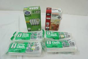 lot 120 image: Light Bulbs & Drop Cloths