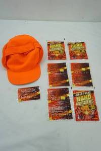 lot 144 image: Thinsulate Blaze Orange Hunting Hat & Hand Warmers