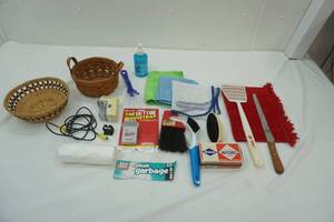 lot 176 image: Variety Lot Serrated Knife, Small Garbage Bags, Microfiber Cloths and More