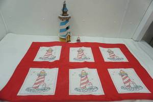 lot 206 image: Lighthouse Quilt 36x48 & Birdhouse