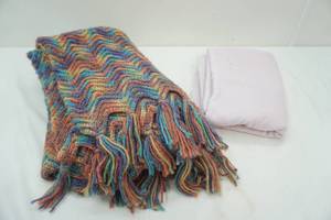 lot 17 image: Rainbow Crochet Blanket & Cotton Lightweight Blanket