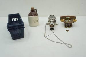 lot 37 image: Mini Propane Lantern, Cuckoo Clock, and small jug