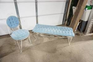 Vintage Tufted Upholstered Chair and Bench