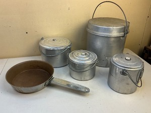 lot 112 image: Vintage Aluminum Nesting Camp Cooking Pots and Pan Set