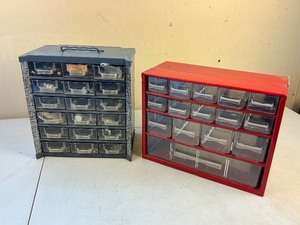 lot 172 image: Two Vintage Multi Drawer Shop Organizers with Contents