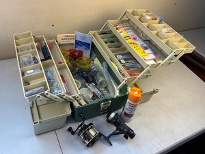 lot 152 image: Vintage Plano Tackle Box Full of Fishing Gear, Reels, and Lures