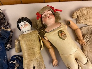 Antique German JDK & Bisque Porcelain Dolls with Clothes