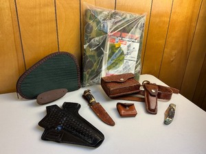 lot 254 image: Vintage Gun Holster Ammo and Buck Knife Belt Hunting Lot