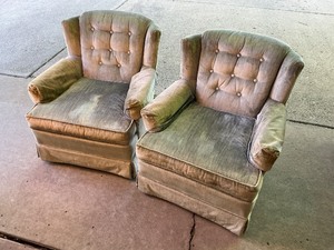 lot 78 image: Pair of BlueGray Crushed Velvet Lounge Chairs