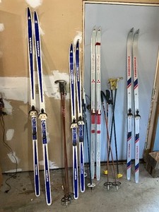 lot 164 image: Four Sets of Vintage Skis & Poles
