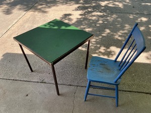 lot 198 image: Vintage Table and Wood Chair