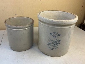 lot 134 image: 3 Gallon Western Stoneware Crock Plus 1Gallon unmarked