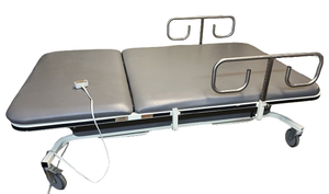 lot 1 image: WOW MSRP $3000 - Sammons Preston Power UpDown HiLow Bariatric Mobile Treatment Table  500lb Capacity  Upholstery In Excellent Condition  Backrest Only Stays Flat
