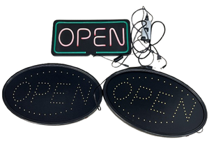 lot 3 image: Set Of 3 Light-Up LED OPEN Signs For Store Or Restaurant  Bold, Bright, And Eye-Catching  Perfect For Grabbing Attention And Boosting Walk-In Traffic  Great Condition