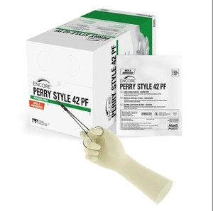 lot 75 image: 1 Case (200 pairs) NEW Ansell 5711104PF Encore Perry Style 42 PF Latex Powder-Free Surgical Gloves - Size 7 12 White