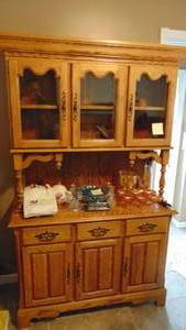 lot 1 image: 2pc Oak Cabinet. Beautiful. 75 x 45 x 19 (Contents not included)