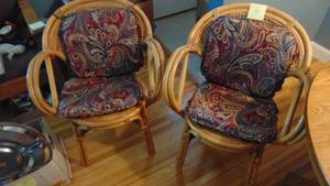 lot 6 image: 2 - Rattan Arm Chairs with Pads