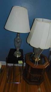 lot 41 image: 2- Crystal Table Lamps and 2 - Side Tables